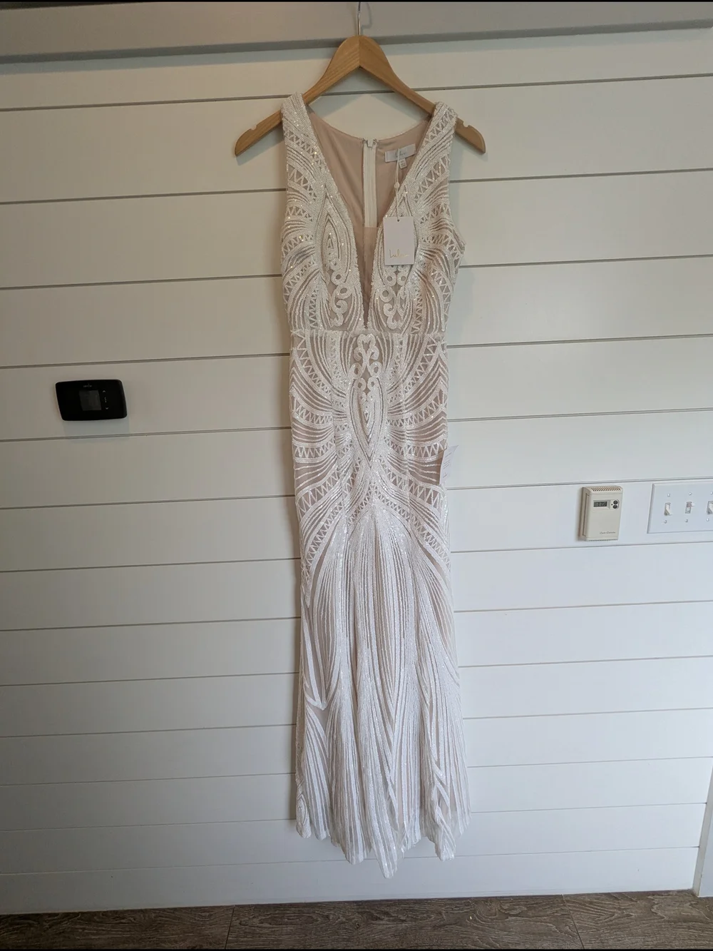 Lulus Wedding Dress Sequen Plunge Neck Splendorous Love Size XS Vintage Inspired - Picture 2 of 12